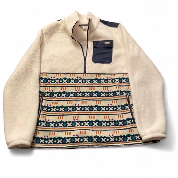 LL Bean Jacket Women’s Size L Sailcloth Sweater Fleece Sherpa Hybrid Pullover - Picture 1 of 5
